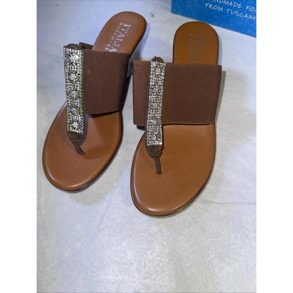 Italian Shoemakers Wedge Heel Shoe Size 8.5 Farley Thong Sandals Mocha Slip On - Picture 8 of 10
